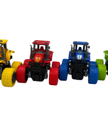 Friction-powered toy tractors with oversized