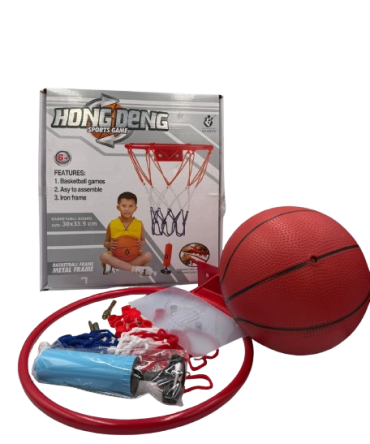 Hong Deng brand tabletop basketball game featuring a red hoop and backboard.